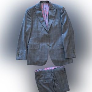 English Laundry Men’s Navy and Brown Plaid 2pc Suit 40 Regular 33 Waist E124